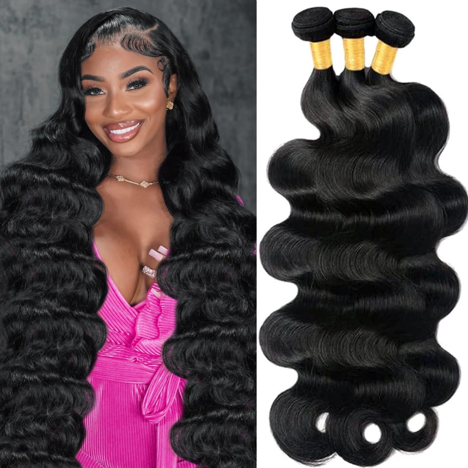 12A Human Hair Bundles Body Wave Bundles Human Hair 12 14 16 Inch 100% Unprocessed Brazilian Virgin Raw Weave 3 Bundles Real Natural Black Wavy Human