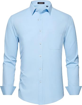 HISDERN Mens Dress Shirts Long Sleeve Button Down Casual Shirts for Men Inner Contrast Formal Business Tuxedo Wedding Shirt