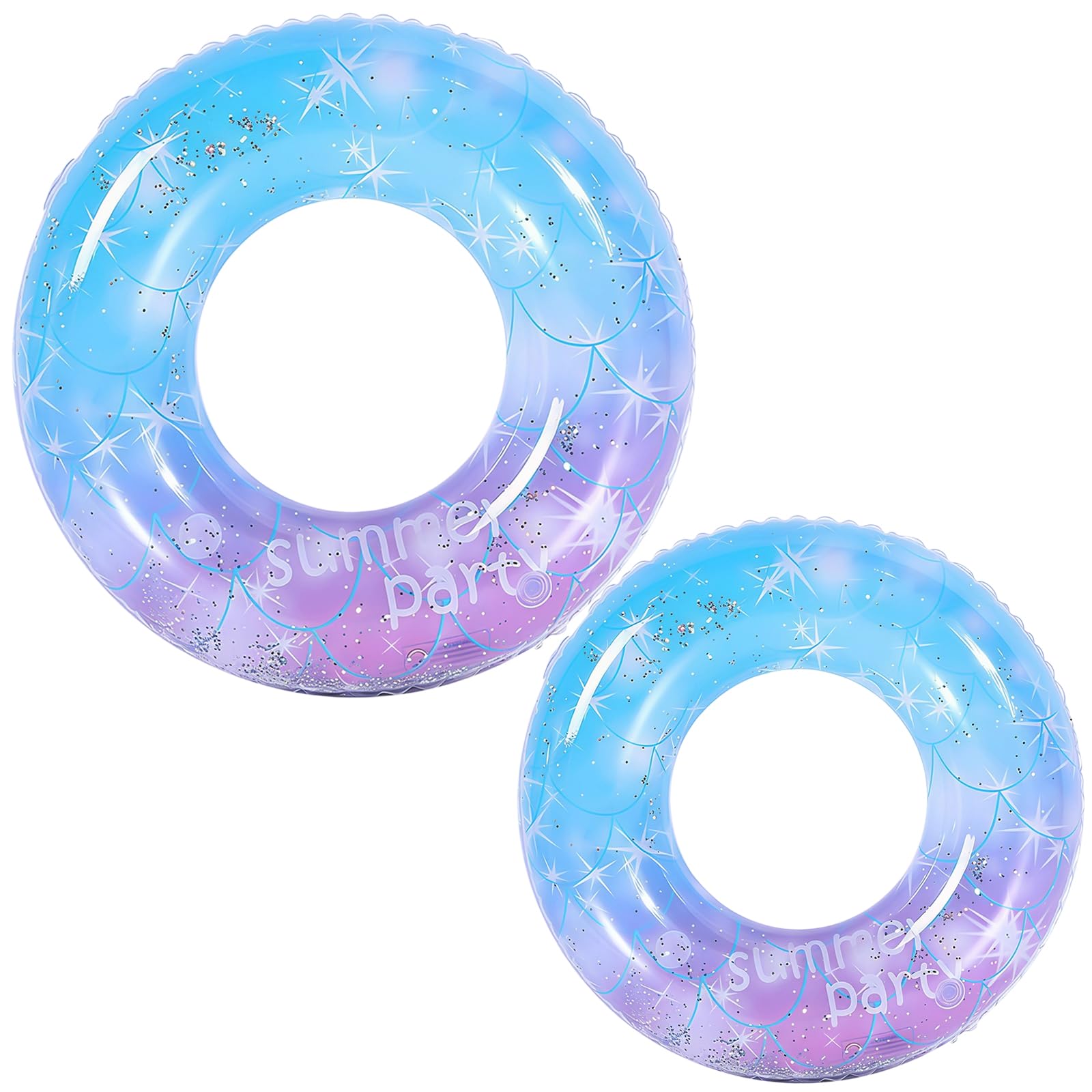 2 Pack Glitter Inflatable Swim Rings, Blue Starry 70 cm and 90 cm PVC Pool Floats for Kids and Adults, Sparkly Pool Rings for Summer Holiday and Beach — image 1