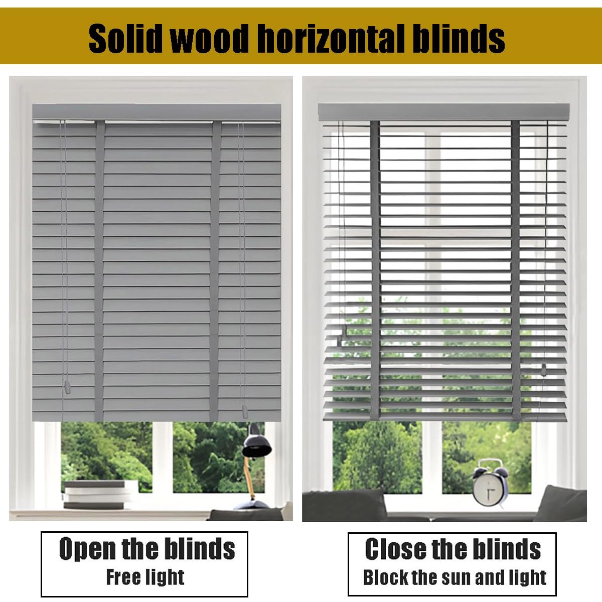 Holzjalousien, 50 mm, zur Verdunkelung und Verdunkelung, Massivholz-Fensterbehandlungen, perfekt für Heimdekoration (75 x 150 cm)
