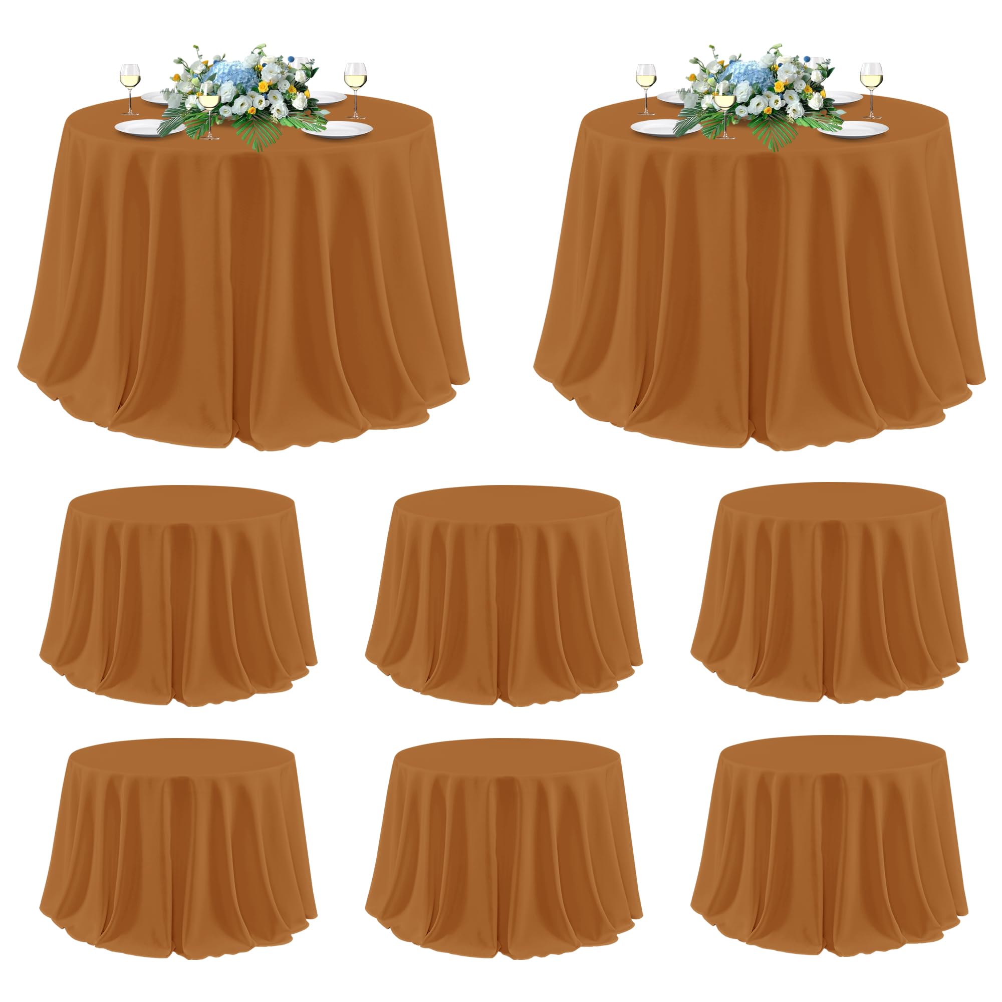 sancua Thanksgiving Round Tablecloth 120 Inch, 8 Pack Light Brown Bronze
