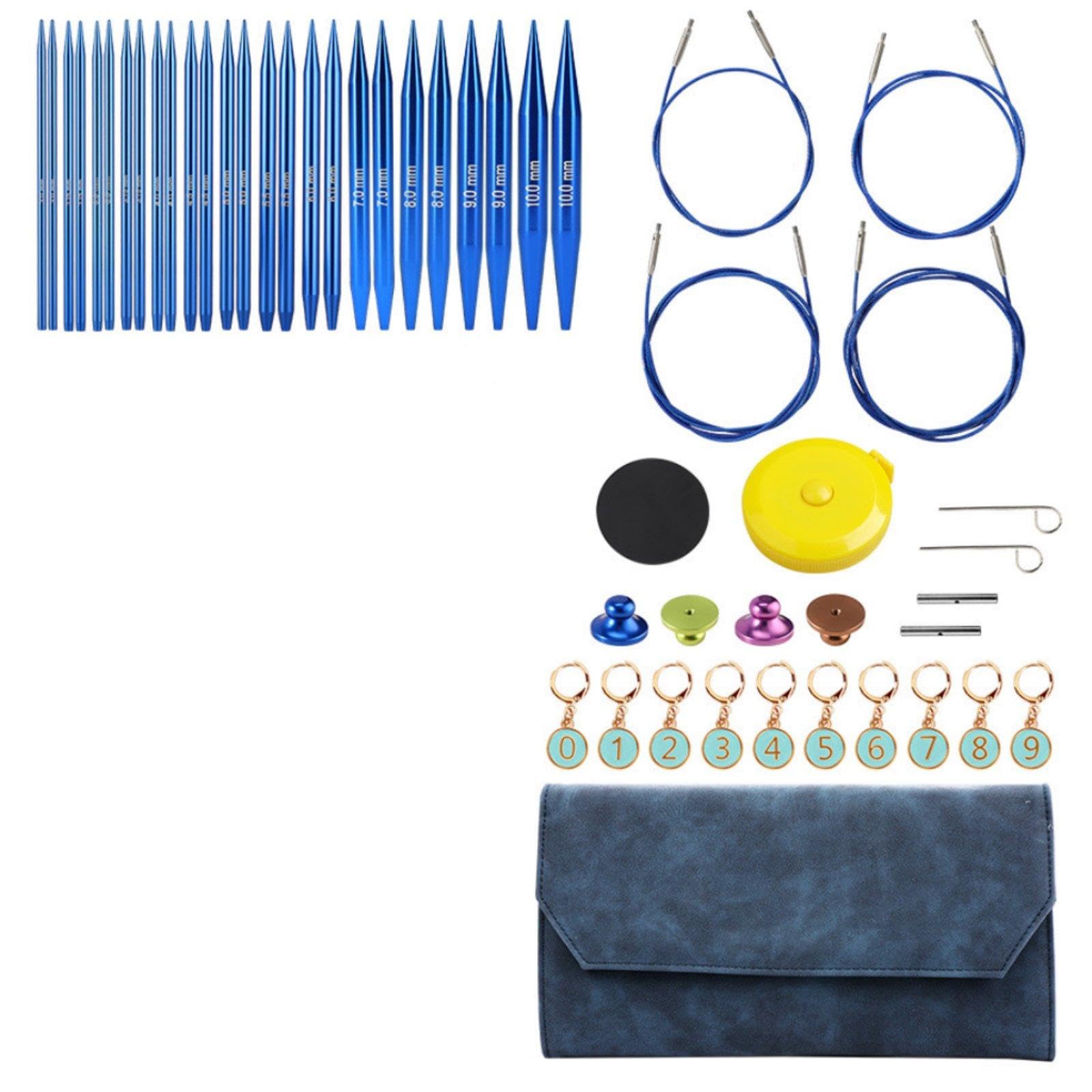 SNAPPSY 13 Pieces Interchangeable Circular Knitting Portable Storage Case Interchangeable Knitting Set Labeled Sizes Rotating Cable Navy Blue-image-17