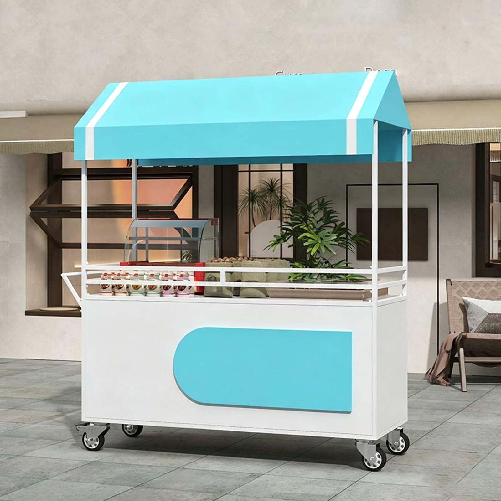 Portable Street Vendor Cart, Mobile Food Carts with 360° swivel wheels