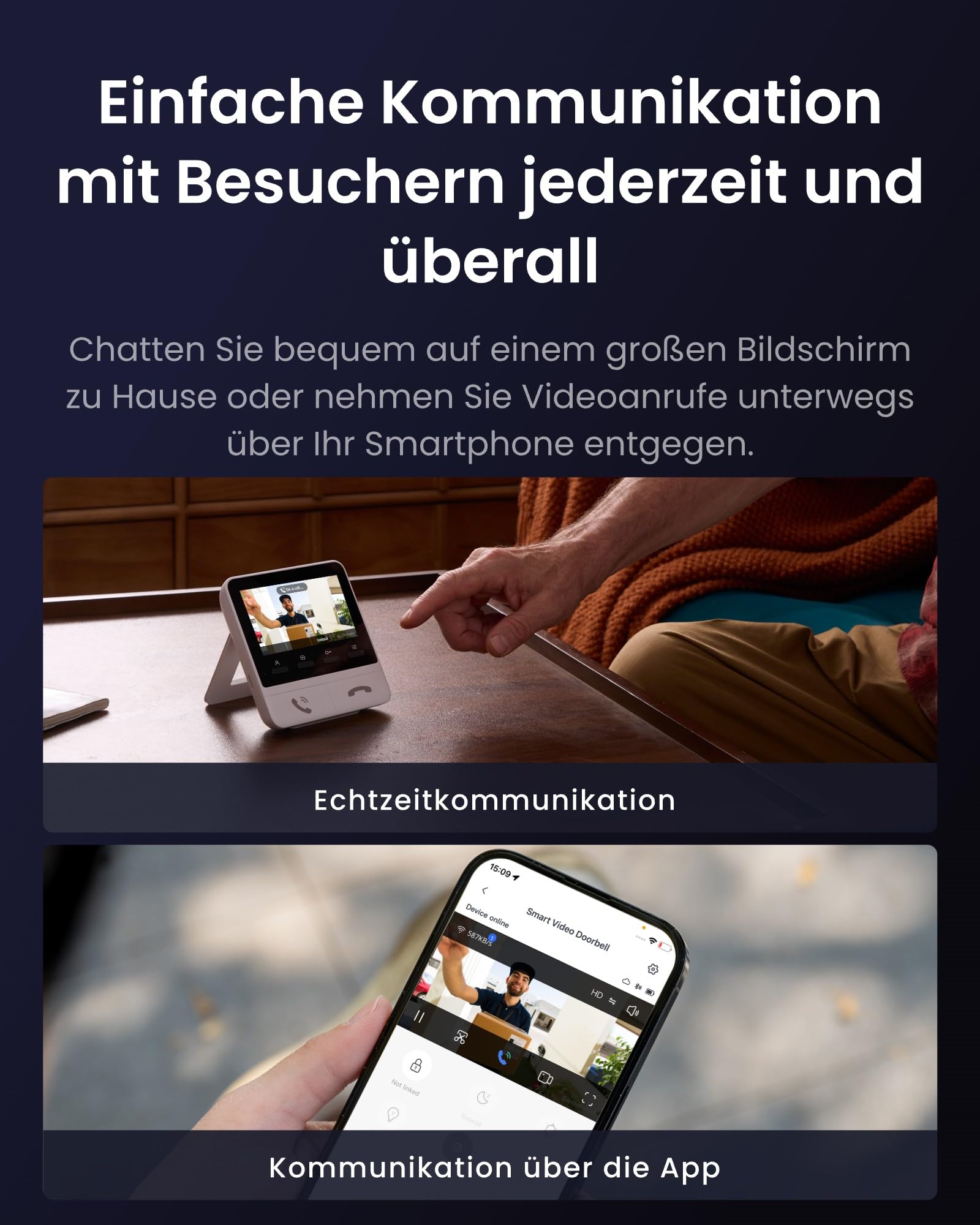 SwitchBot WLAN Türklingel mit Kamera, 2K Video Türklingel mit 4,3 Zoll Farbbildschirm, Smart Türklingel Kamera mit 165° Weitwinkel, 5000 mAh, Zwei-Wege-Audio, Kompatibel mit Alexa
