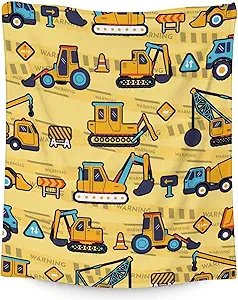 Construction Truck Blanket Gifts - 40x50 Inches Funny Throw Blanket for Boys & Kids - Yellow Soft Fuzzy Excavator Blankets for Bed, Couch & Living Room