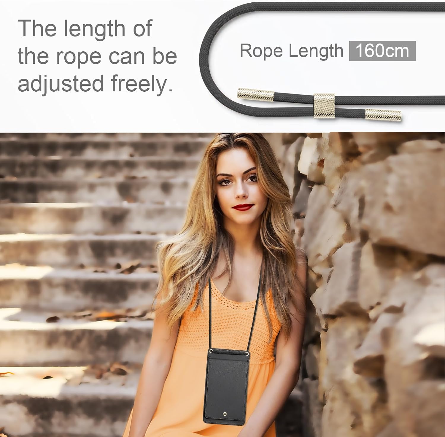 Small Crossbody Bag Cell Phone Purse for Women Men Leather Mini Shoulder Bag Wallet Case with Card Holder Slot Pouch Neck Strap Lanyard for All Smartphones iPhone 15 Samsung up to 7.3" Black - Image 6