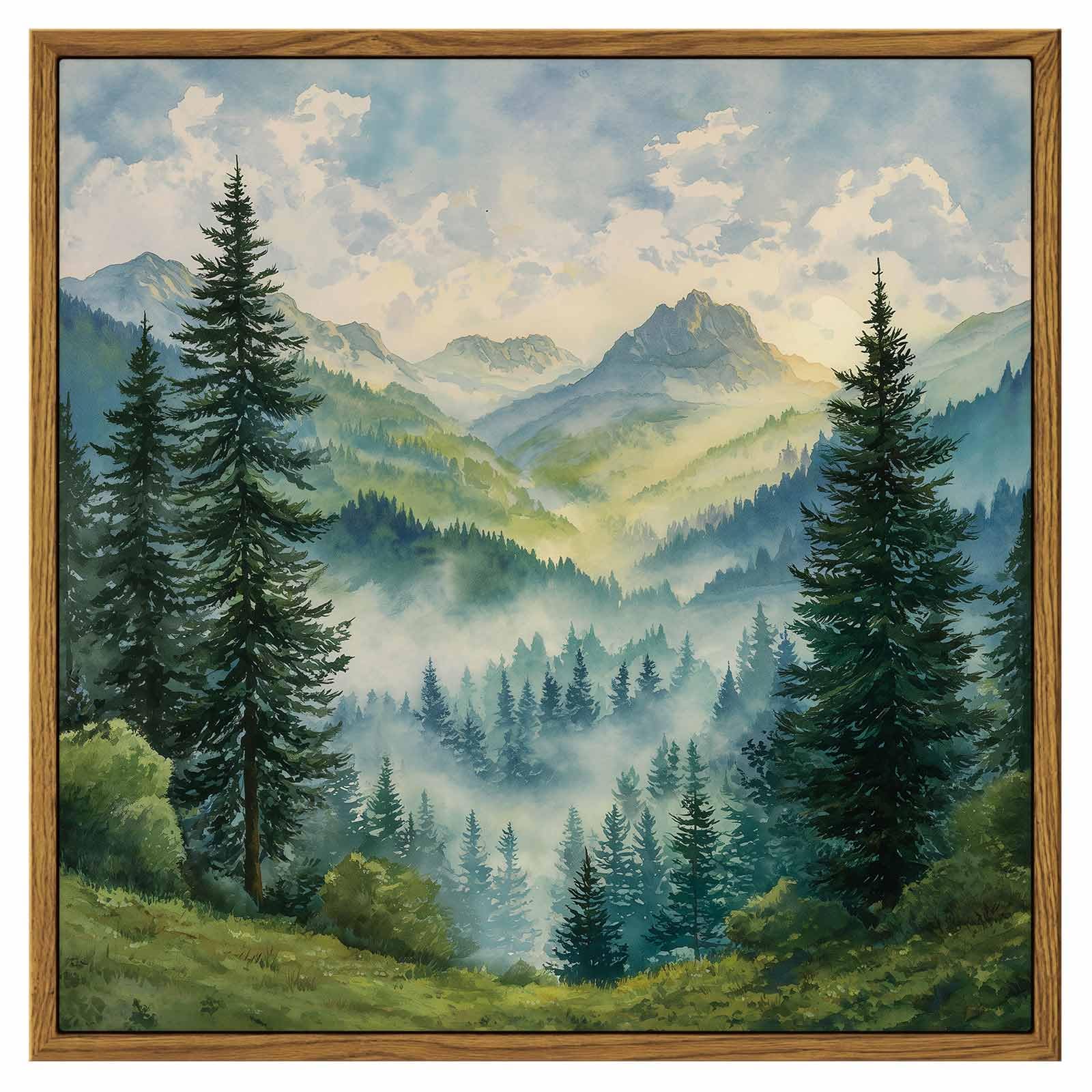 InSimSea Square Framed Canvas Wall Art Misty Mountains 12"x12" โ image 1