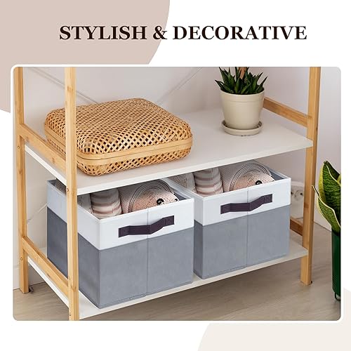 Miniatura 6 de Paquete de 6 cestas de almacenamiento grandes  Contenedores organizadores de armario con asas  Contenedores de almacenamiento de tela plegables para