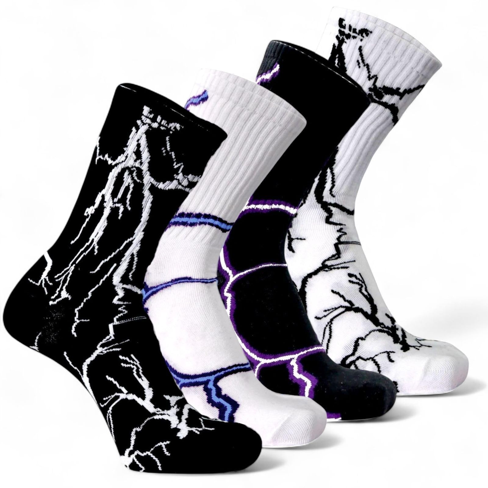 Pure Combed Cotton 4 Pair Crew Socks, Black and White, For Men and Women - Stretchable Free Size Anti Odur Sweat Free Anti Slip