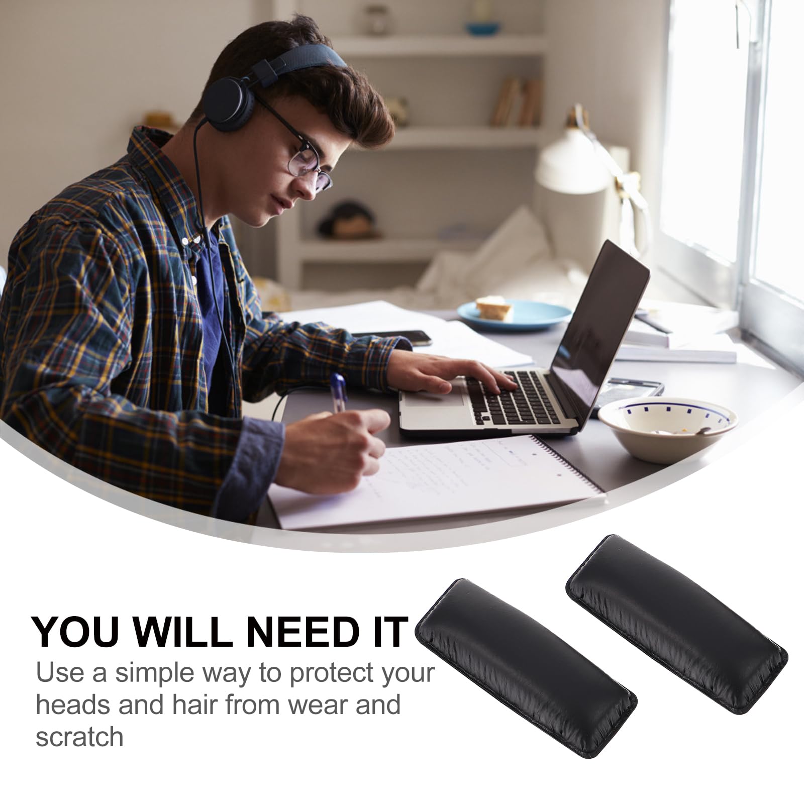 Homoyoyo Headphone Protective Case - 2Pcs Soft Headband Padding for Rs160 Rs170 Rs180 Lightweight and Impact Resistant Black Cushion - Image 4
