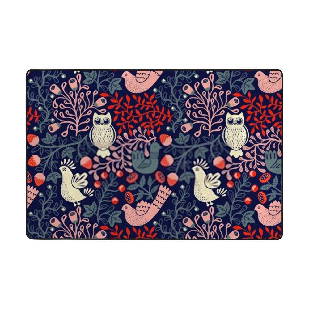 Tapis de salon velours doux imprimé chouette et fleurs coton stretch