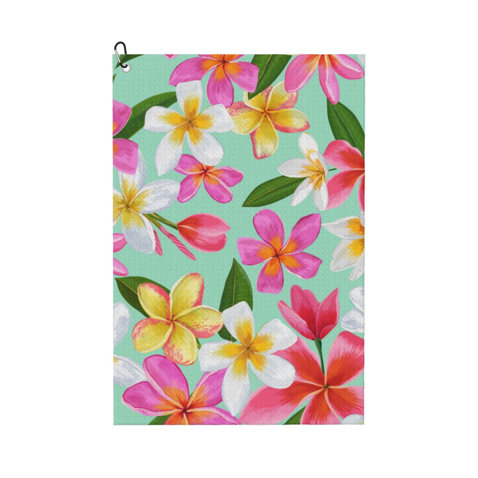 Hnnkloy Watercolor Tropical Flowers Floral Plumeria, 16x24 in Portable Waffle Golf Towels with Carabiner Clip for Golf Bag