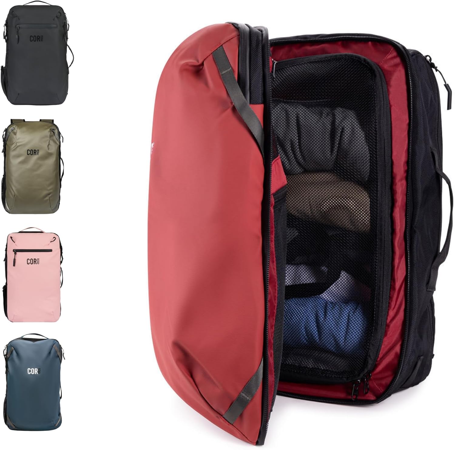 COR Surf Carry-On Travel Laptop Backpack with Secret Passport Pockets | NEW YKK Water-Reistant Zippers | Luggage Backpack for Men and Women | The Island Hopper (40L, Lava Red) 40L Lava Red