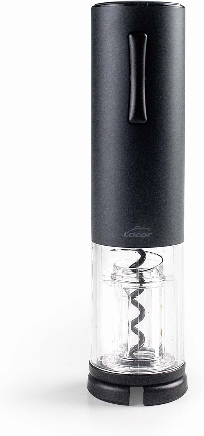 Lacor - 63057 - Black Luxe Stainless Steel Electric Corkscrew, Automatic Wine Opener, Elegant, Modern and Ergonomic Design, Lighting and LED Indicator, Ø 5x19 cm, Matte Black