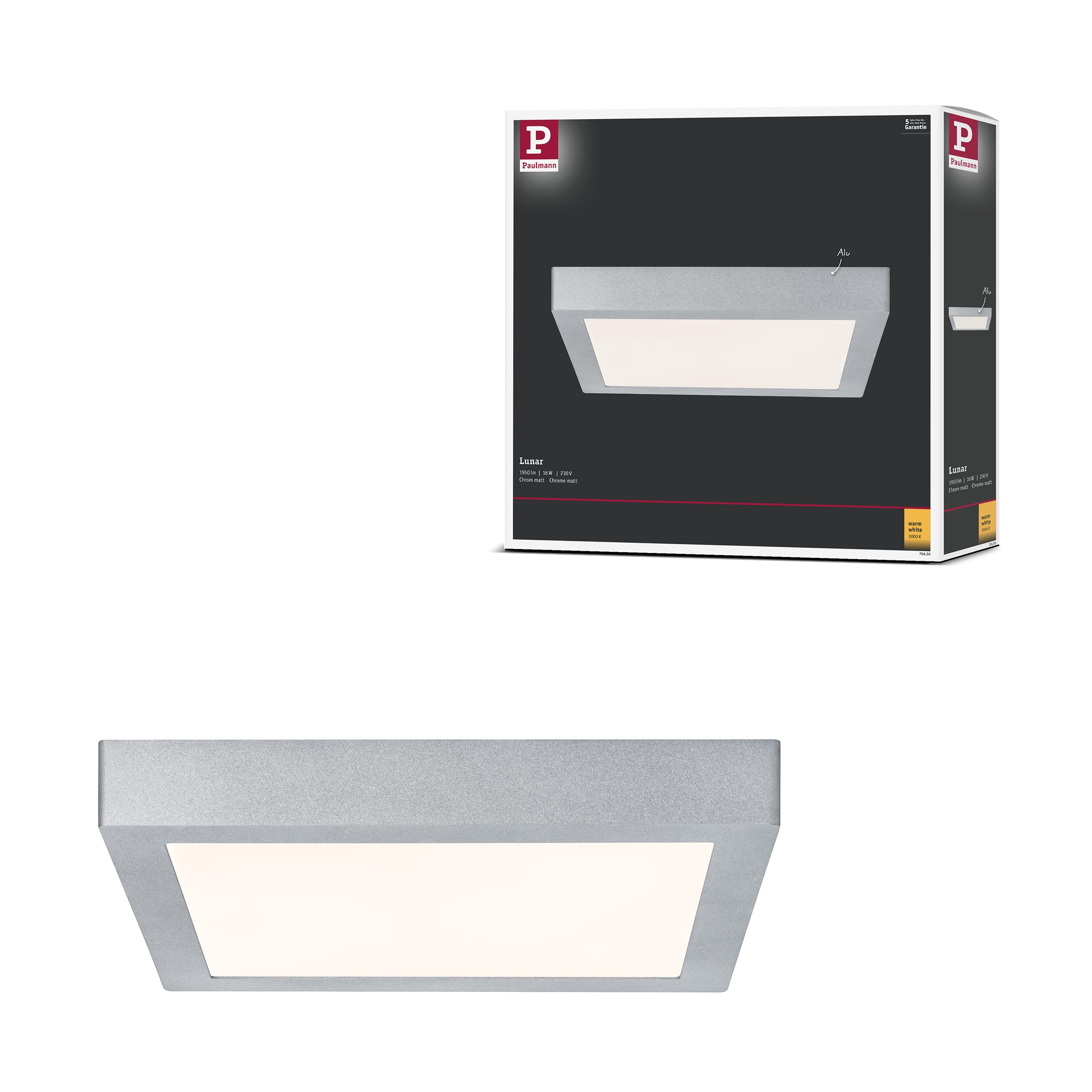 Paulmann 706.5 Lunar LED Panel 17W Warm White Chrome Matt Flat Design
