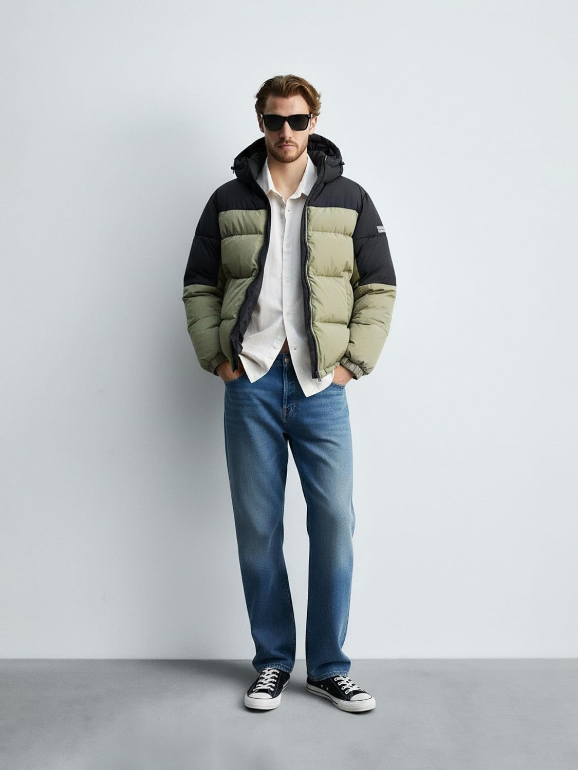 Two-Tone Puffer Jacket, Hooded, Color Block Design, Quilted Winter Coat