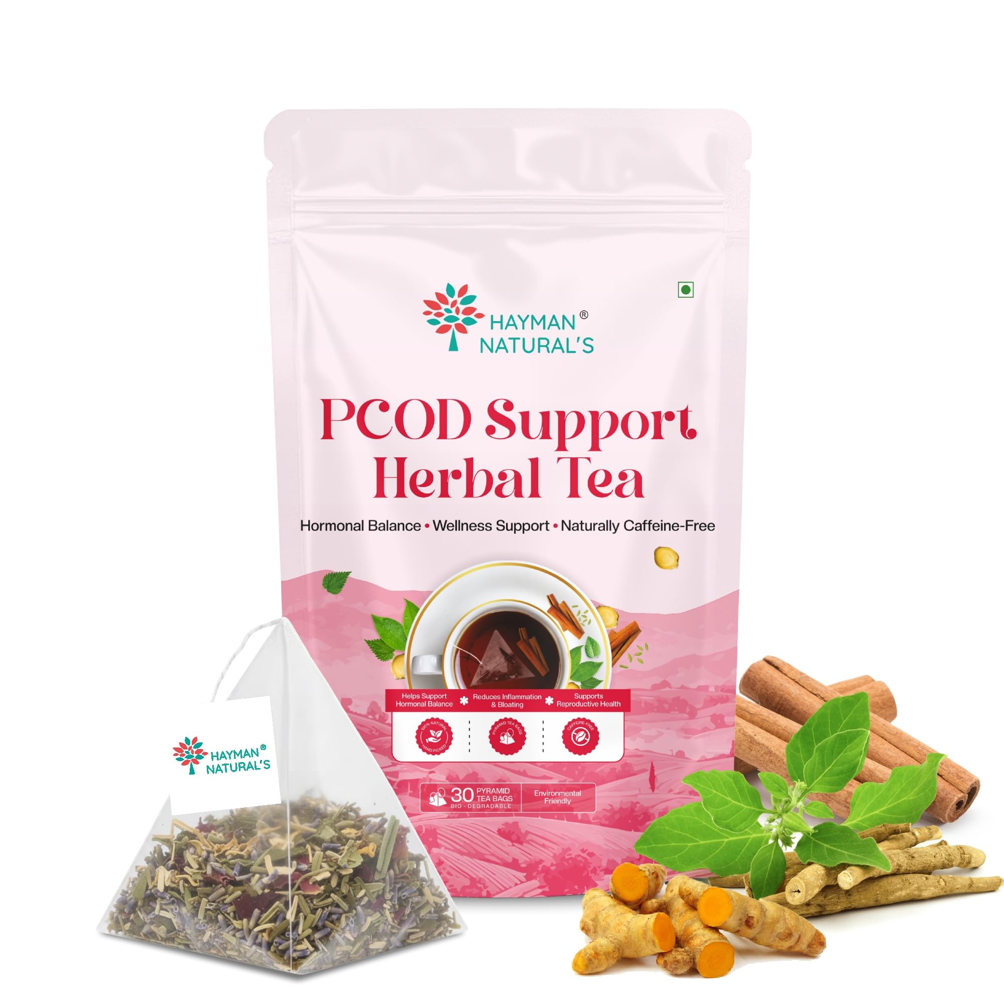 Hayman Natural's PCOD & PCOS Relief Herbal Tea-30 Pyramid Tea Bags,Hormonal Balance & Women’s Wellness Tea-picture-17