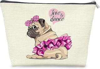 Pug Lover Gifts for Girls, Puppy Pug in A Pink Ballet Tutu Love to Dance Cosmetic Bag Gift Idea for Girls Women, Cute Puppy Pug Travel Makeup Bag, Pug Lover Gifts,Pug Mom Gifts,Pug Owner Gifts