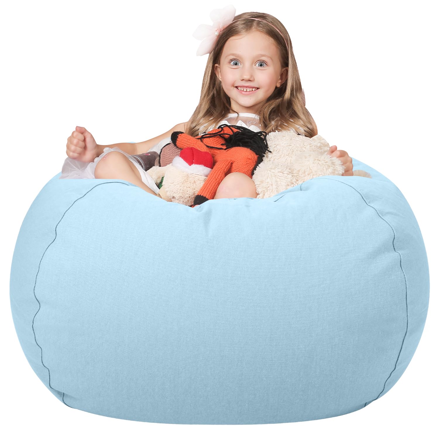 WEKAPO Stuffed Animal Storage Bean Bag Chair Cover for Kids
