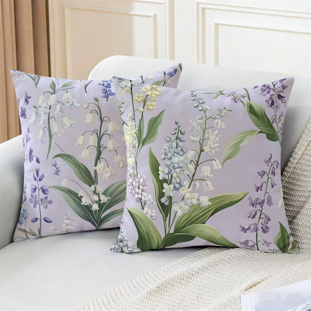 Federe Cuscini Divano 60x60 cm Federe Morbido Copricuscini Viola in Velluto, 2 Pezzi Copri Cuscini per Divano Primavera Decorativi Federa Cuscino Floreale per Camera da Letto Soggiorno (IU73)