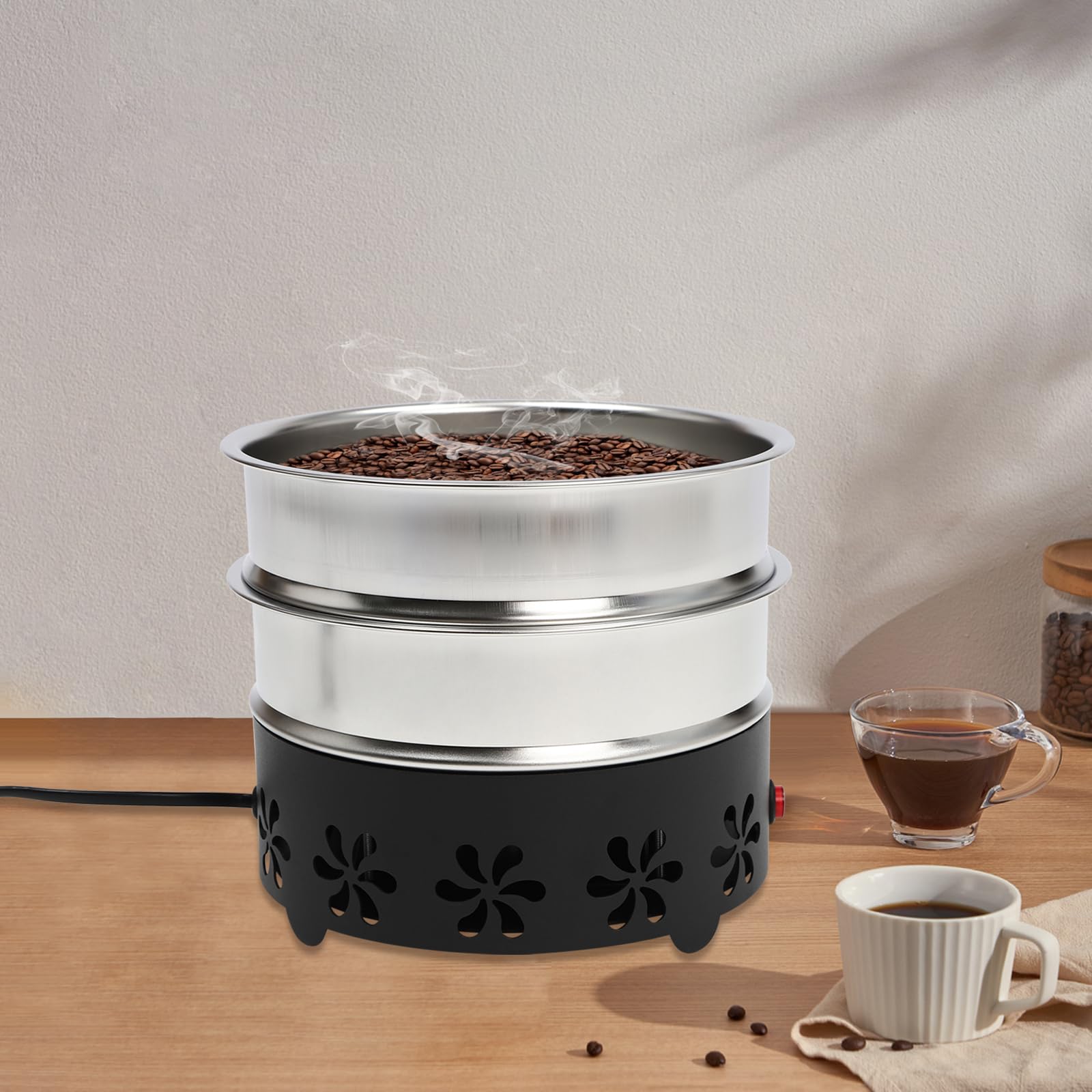 Refroidisseur de grains de café électrique 600 g pour café électrique, machine de refroidissement électronique avec maille en acier inoxydable 304, deux couches pour grains de café, noix et cacahuètes