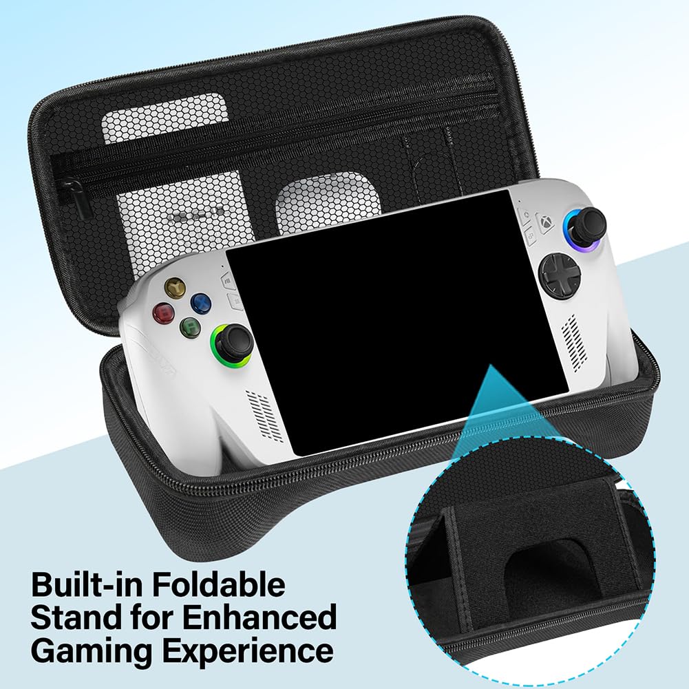 Lokyoyo Funda de transporte compatible con ASUS ROG Xbox Ally/Xbox Ally X 2025, con bolsillo de malla y soporte integrado para consola y accesorios
