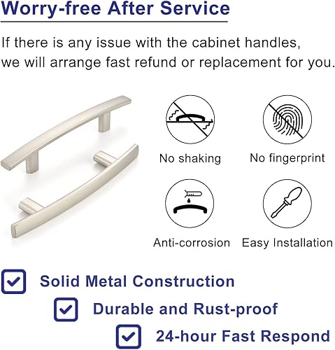 Miniatura 6 de Paquete de 10 tiradores para gabinete con centro de agujero de 3 pulgadas, tiradores curvados de níquel cepillado, manijas de gabinete de níquel
