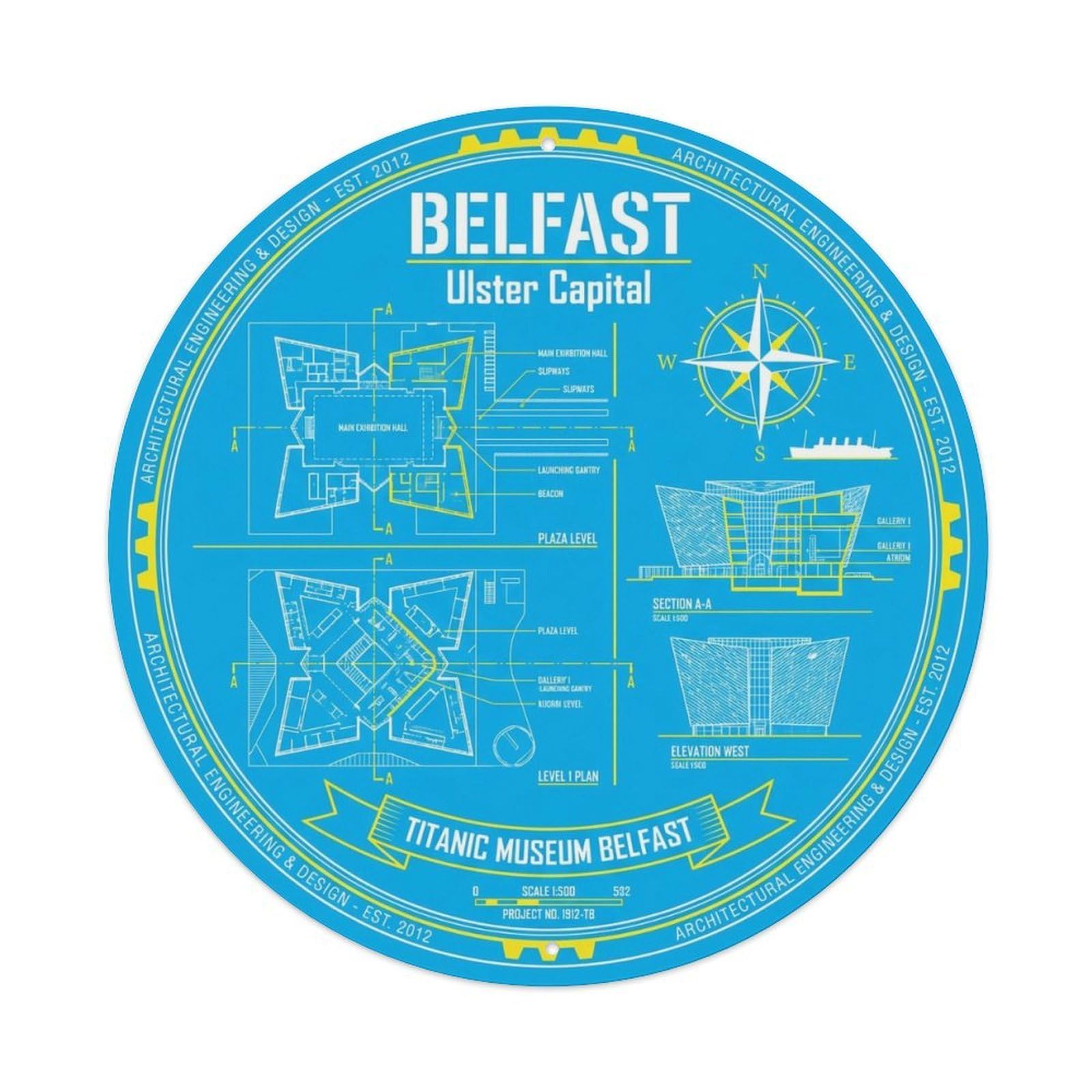 Vintage Travel Belfast Ireland Layout Metal Tin Sign