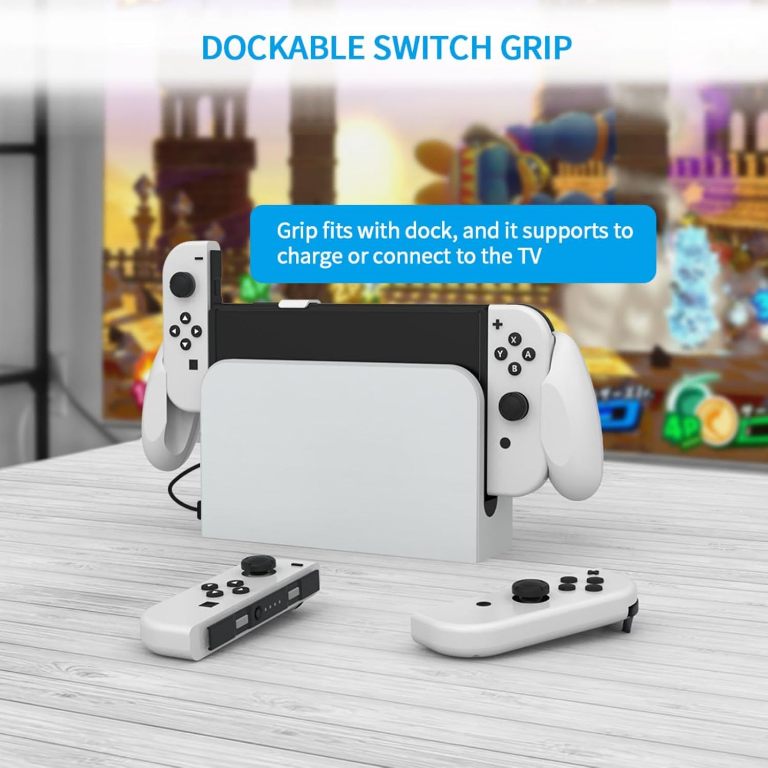 KOEBSHPE Switch OLED/Switch Dockable Hand Grip, Neo Grip for Nintendo Switch OLED/Switch with Ergonomic Design, Comfort Handheld Grip for Nintendo Switch OLED/Switch(White)