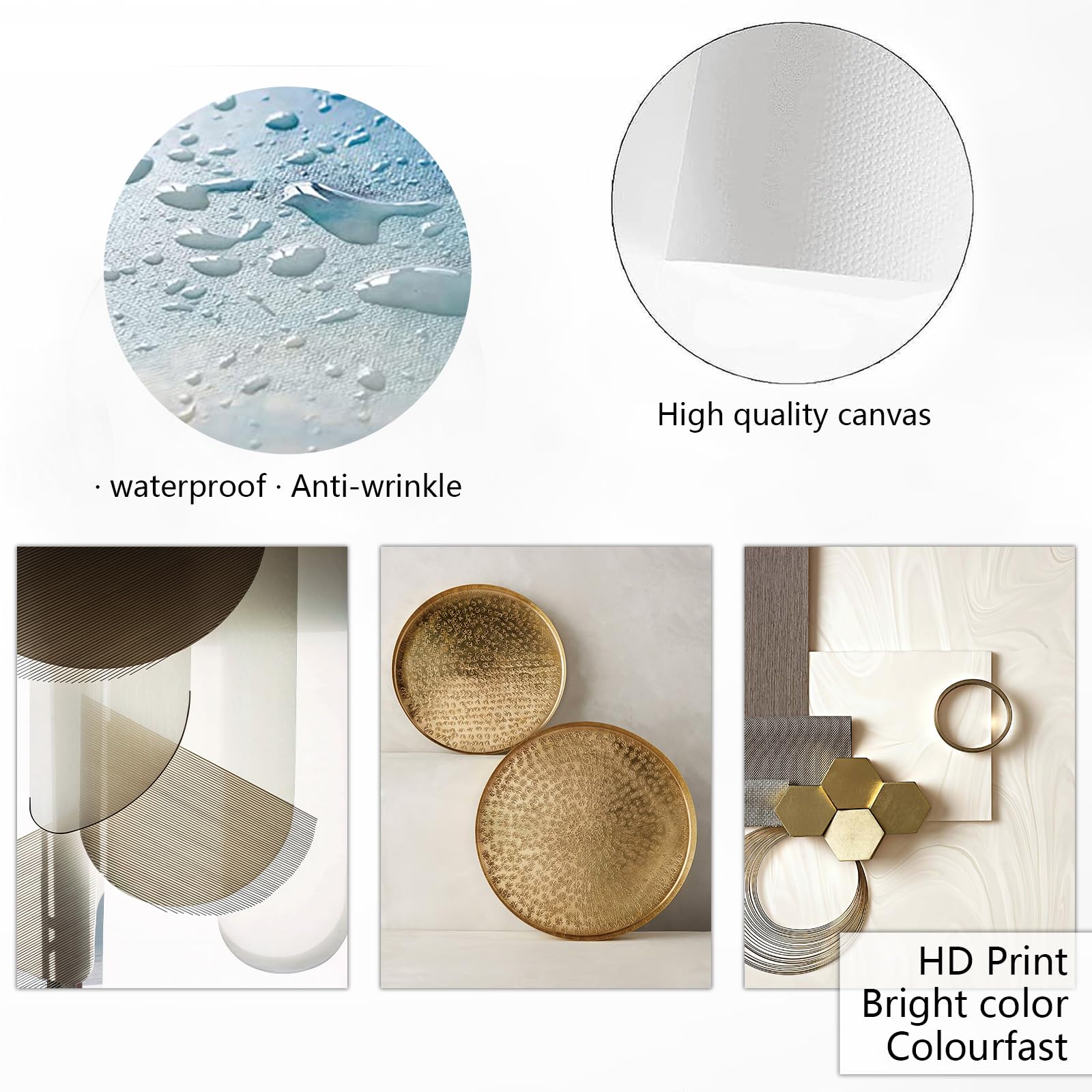 IUNTWEIE Abstrakte Poster 3er Set Moderne Wandbild Poster Abstrakte Geometrische Bilder Gold Kreisförmige Geometrische Leinwandbild Wohnzimmer Deko,Ohne Rahmen (E,70x100cm*3)