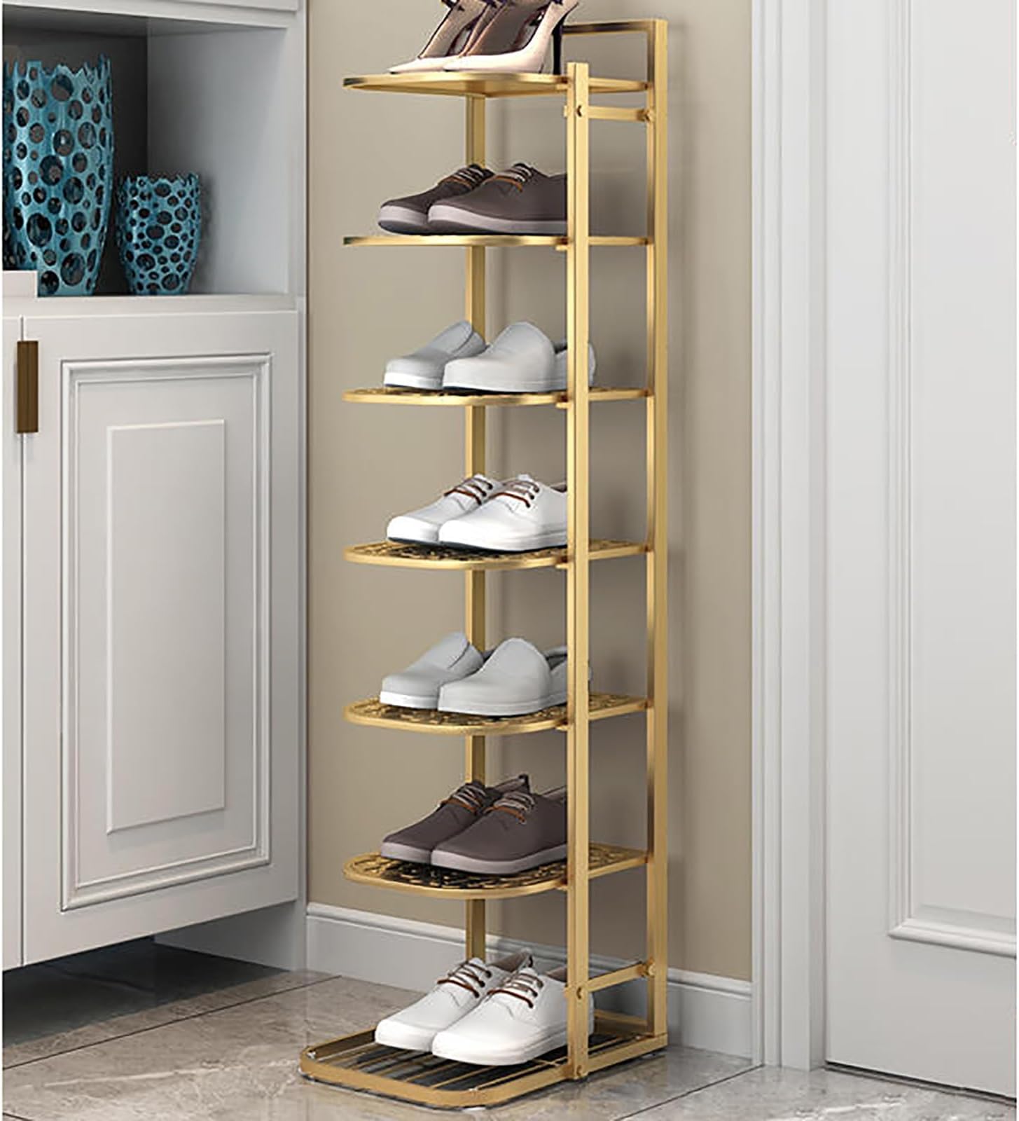 Vertical Shoe Rack - 10 Tier Multi-Purpose Storage Cabinet for Entryway and Hallway - Stylish Space Saving Shoe Shelf for Small Spaces