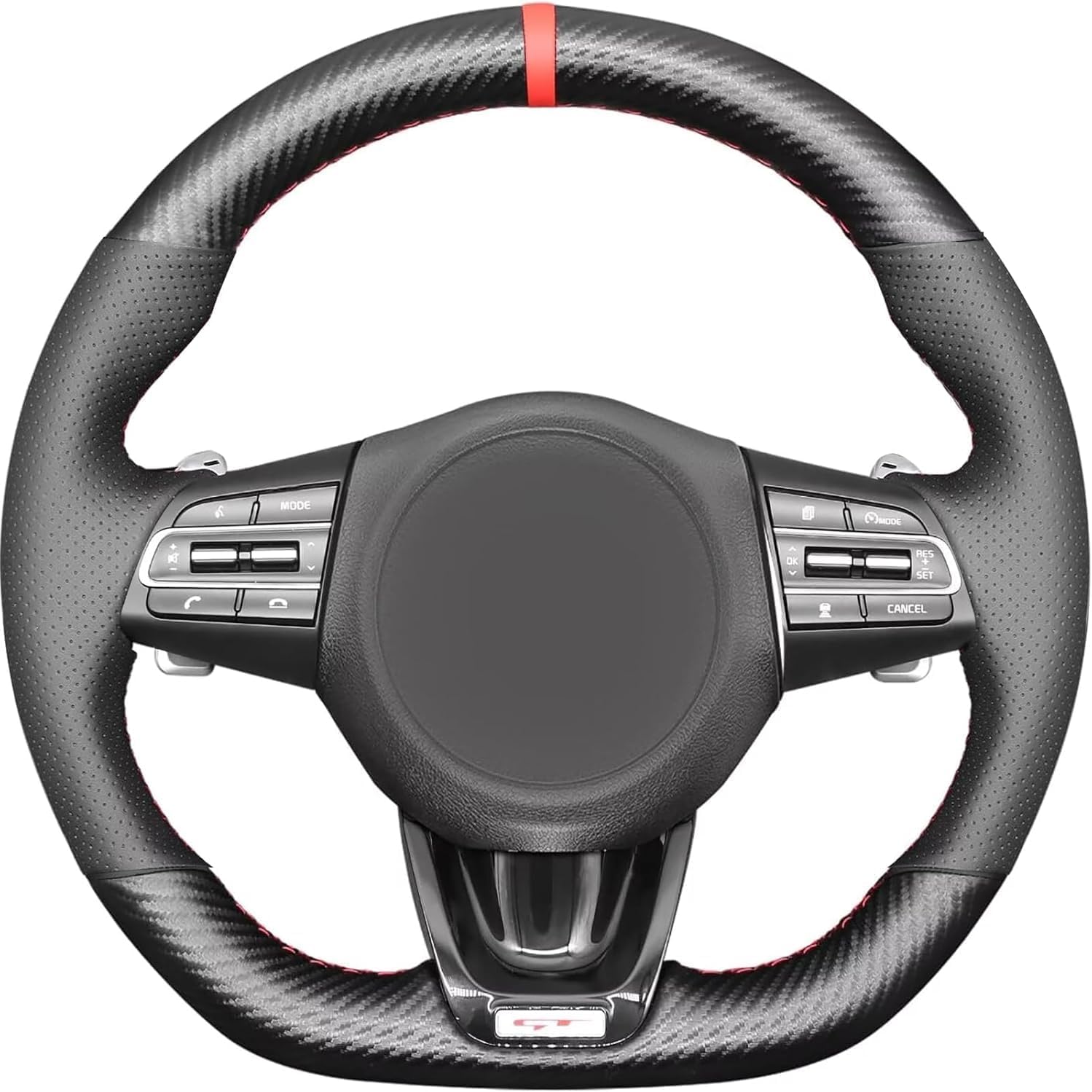 Carbon Fiber Steering Wheel Cover for Kia Stinger GT 2018 2019 2020 2021 2022 2023 15 Inches Custom Fit OEM Hand Stitches DIY Leather Interior Accessories