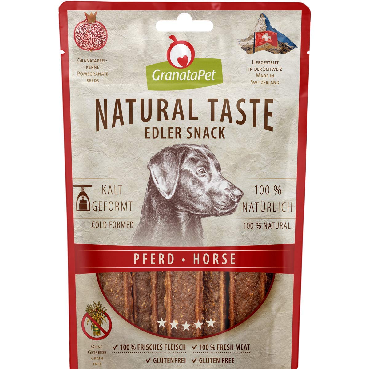 GranataPet Natural Taste Noble Snack Caballo, 90 g, golosinas para Perros sin Cereales y sin azúcares, recompensa por Entre, Sabroso Aperitivo para Perros