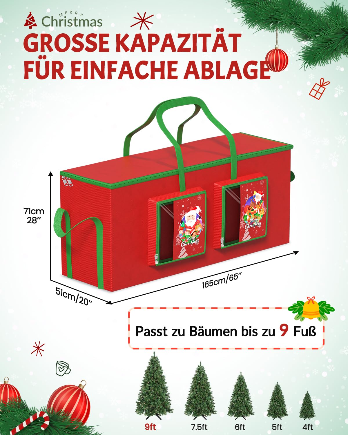 274CM Aufbewahrungstasche für 9FT Künstlicher Weihnachtsbaum 600D,Abgebauten Weihnachtsbaum mit zwei großen Taschen,Weihnachtsbaum Dekor Speicherbeutel mit robusten Griffe und Reißverschluss