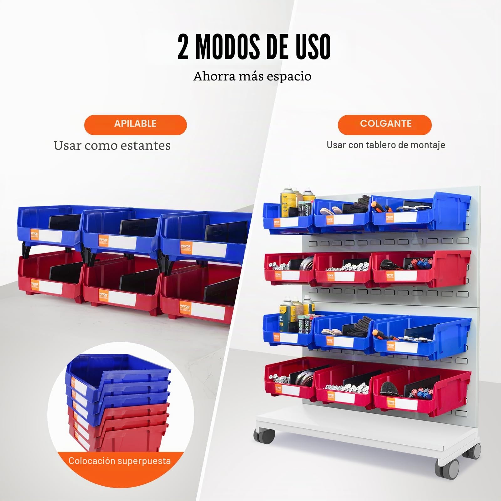 VEVOR Contenedor de Pernos 6 Cajas de Almacenamiento Apilables para Taller 276 x 279 x 128 mm Combinación Azul/Roja Contenedor de Herramientas para Armario, Cocina, Oficina, Despensa, Estante, Pared