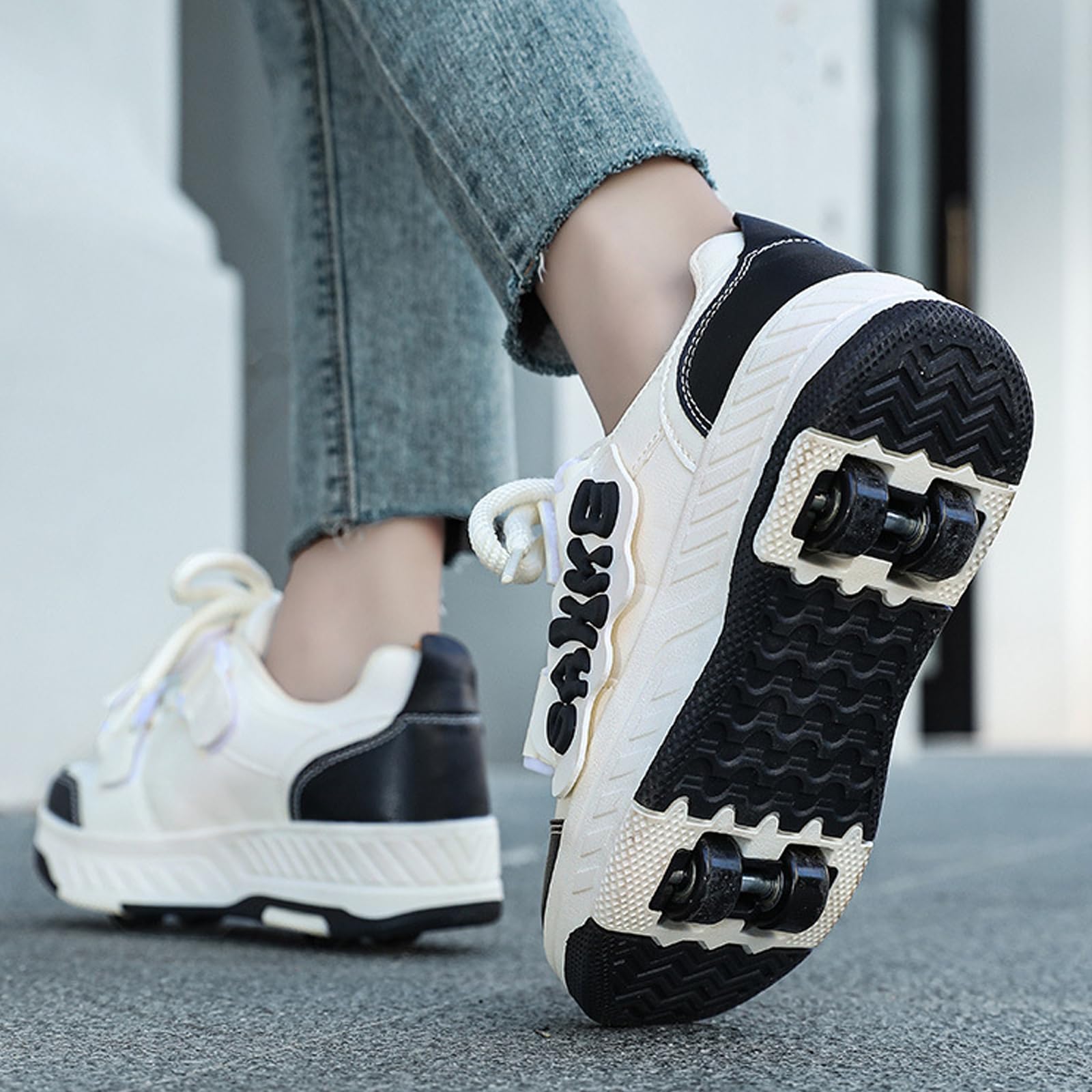 Hixingo Zapatillas con Ruedas, Multifuncionales 2 en 1 Zapatillas Patines, Resistentes al Desgaste Calzado de Skateboarding con Gancho y Bucle para Principiantes, Niños
