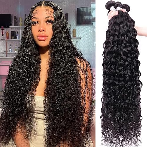 Menalue Water Wave 3 Bundles Human Hair 24 26 28 Inch Brazilian Virgin Water Wave Human Hair Bundles 100% Unprocessed Deep Curly Bundles for Women 10A Ocean Wave Bundles Natural Color Hair Extension