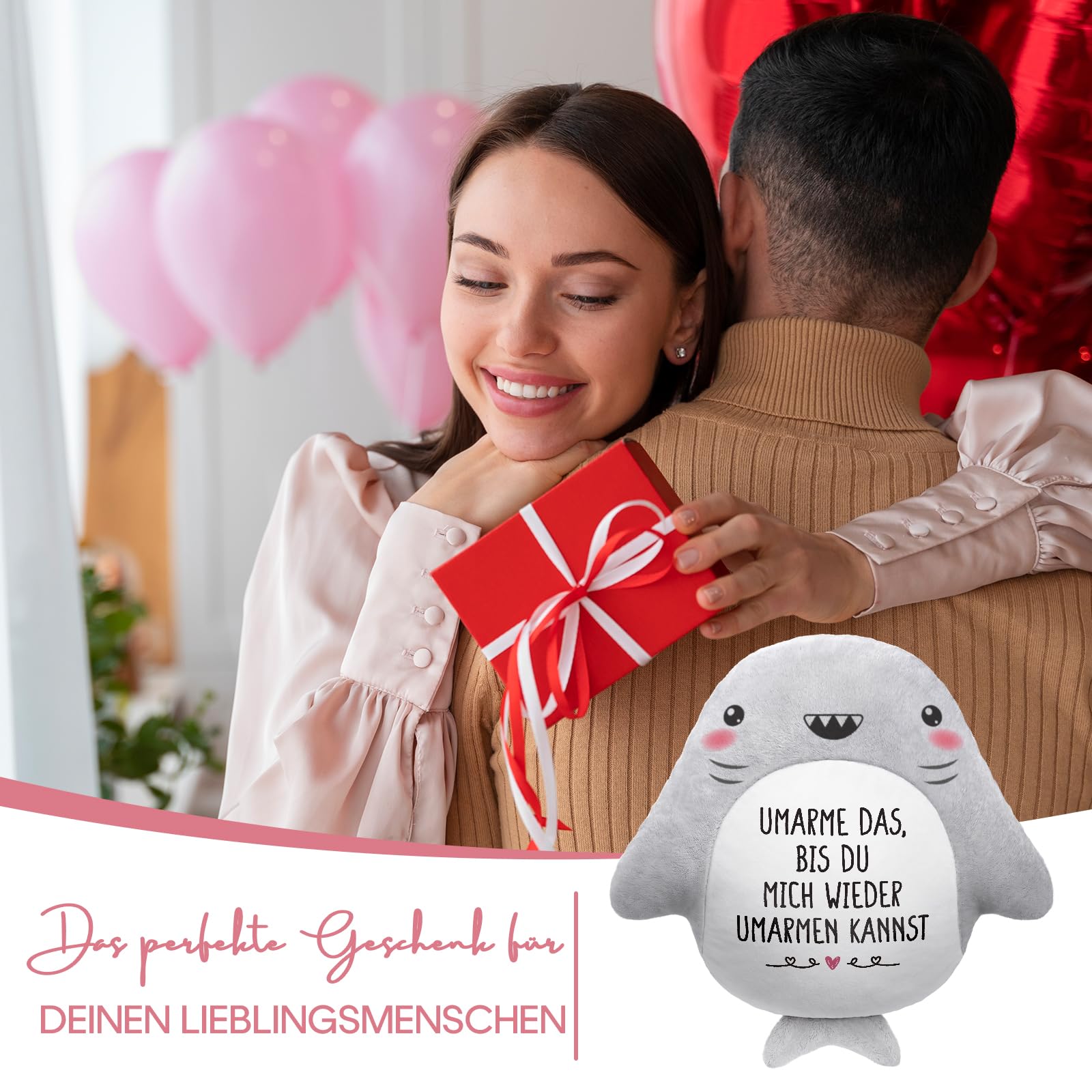 Jahrestag Geschenk für Ihn Sie, Ich Liebe Dich Geschenke für Frauen Männer, Haifisch Kuschelkissen, Hochzeitstagsgeschenk, Partner Geschenke für Freundin Freund Fernbeziehung