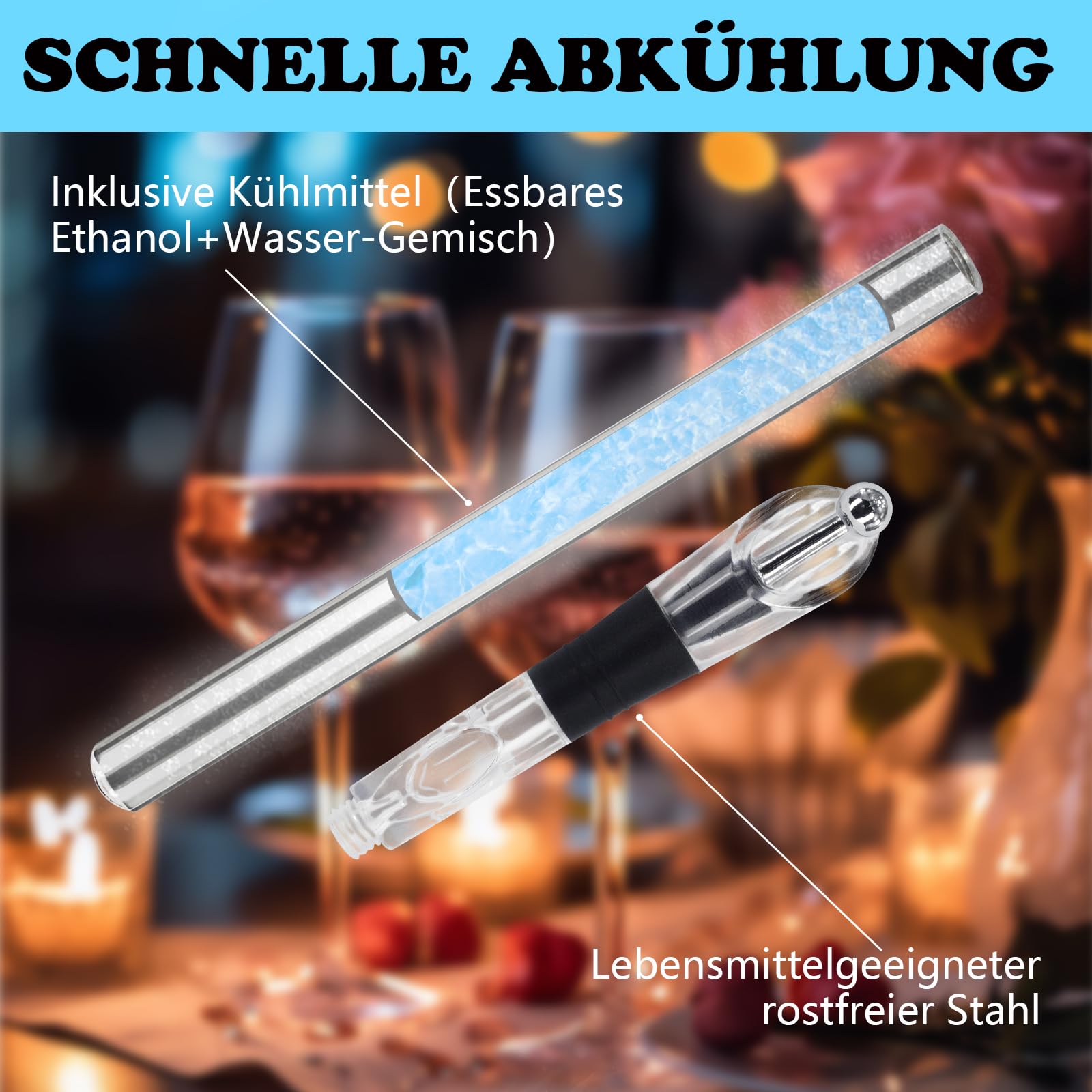 bastoncini refrigeranti per vino, con beccuccio, pratici accessori per gli amanti del vino, set regalo per tutte le bottiglie