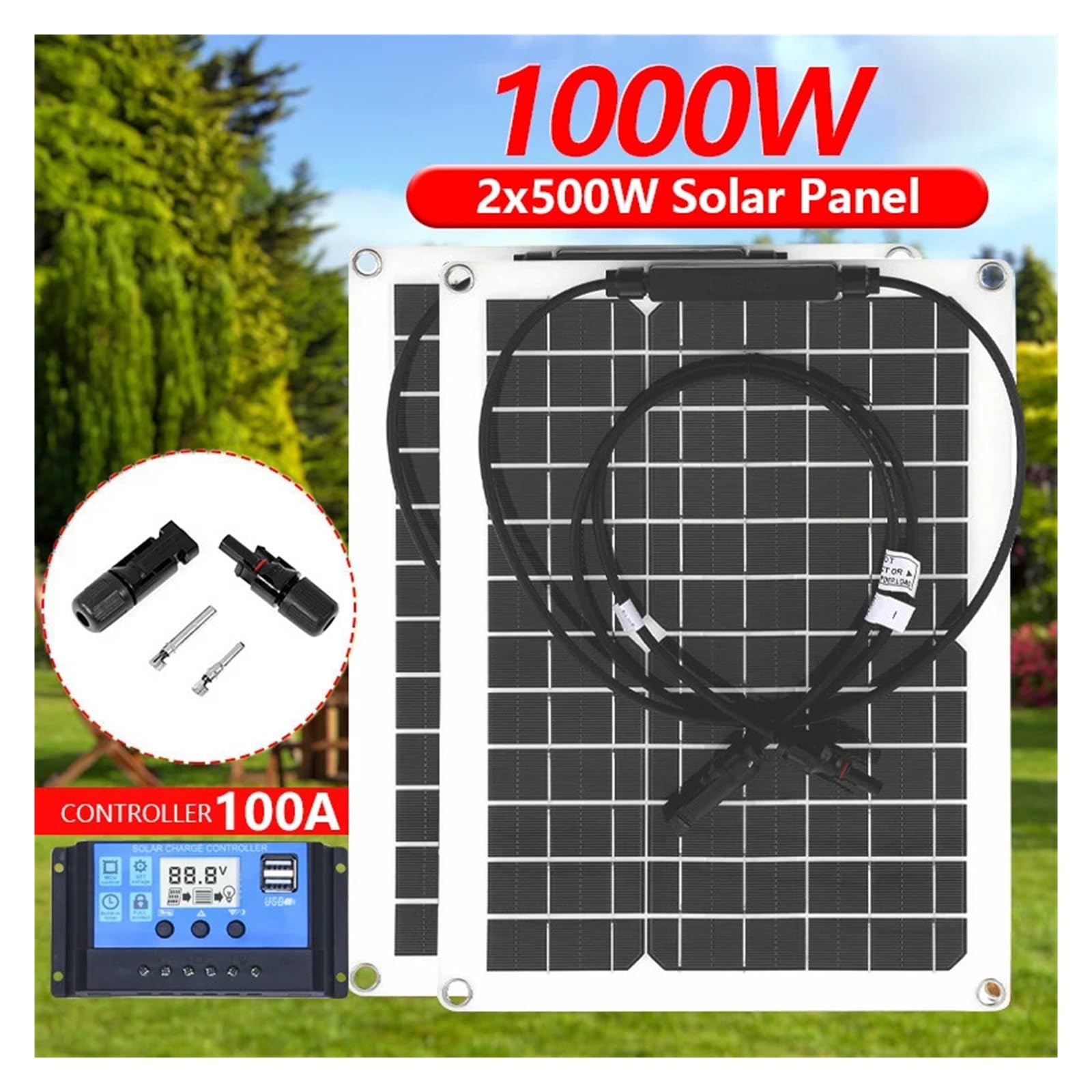 Caricabatteria 12V Pannello Solare Flessibile 500W 1000W MC4 Con