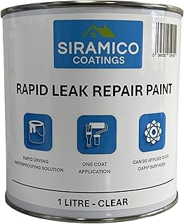 SIRAMICO COATINGS Rapid Leak Repair Paint Clear Instant Waterproof Leak Sealer | 1 Litre | Perfect for Flat and Pitched Felt, Shed & Garage Roofs | Easy to Apply & Fast Dry