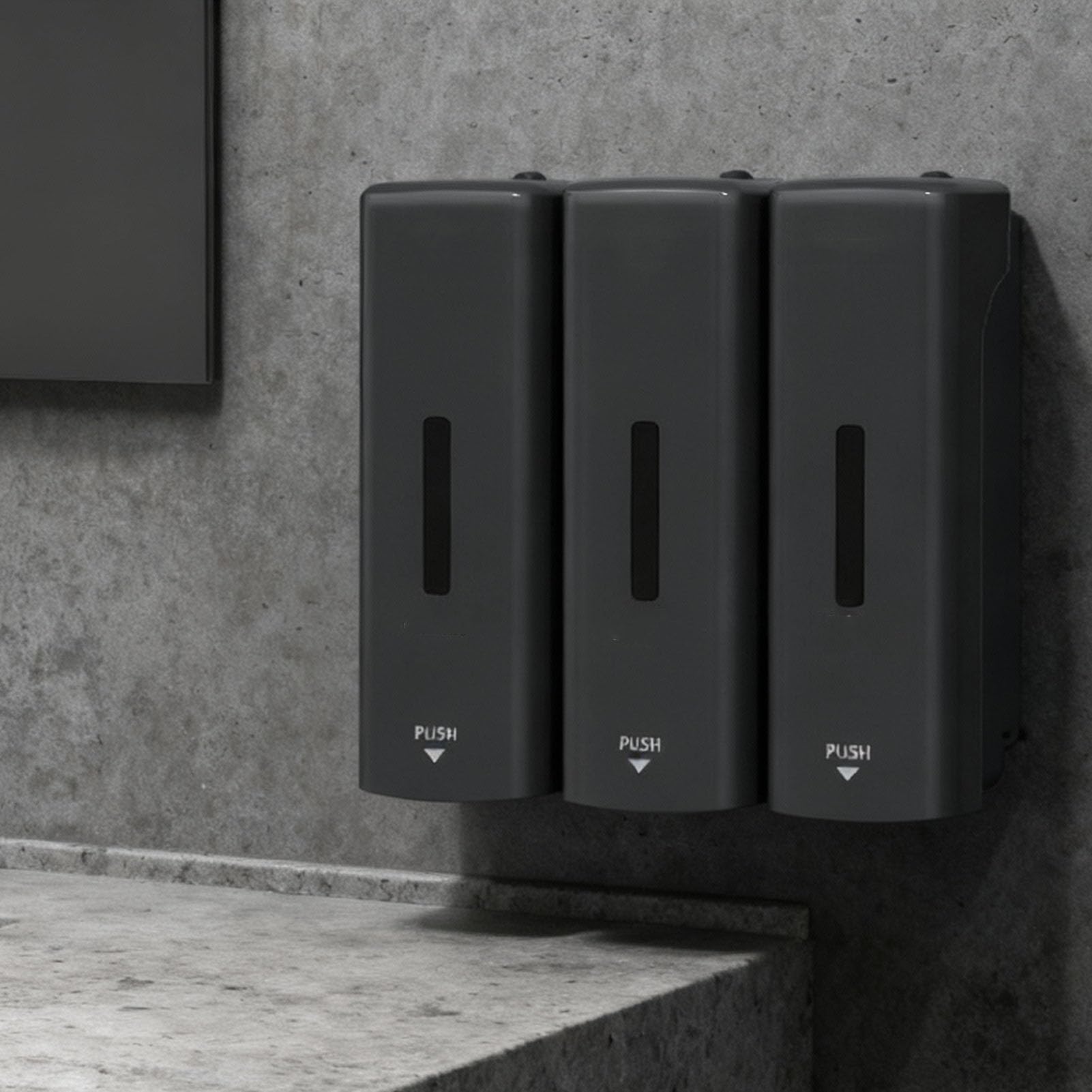 Dispensador de jabón Manual de 3 cámaras Montaje en Pared A Prueba de Fugas Líquido de Goteo de Apertura Amplia 350 ml Cada Capacidad con Ventana Visible para hoteles Hogares (Gris)