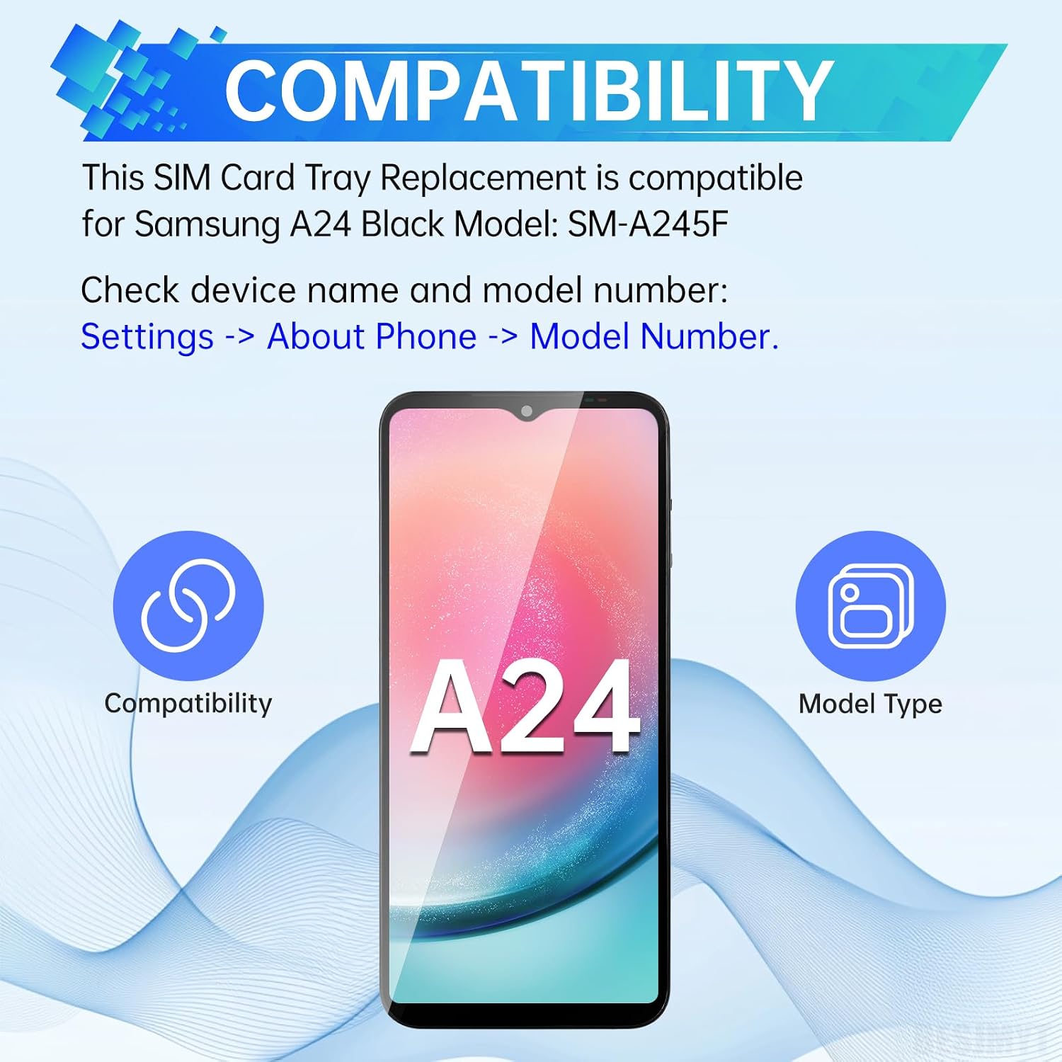 Sim Card Tray Replacement for Samsung Galaxy A24 Black | Card Tray Slot Holder Bracket Adapter Single SIM Version with Needle Ejector for A24 SM-A245F