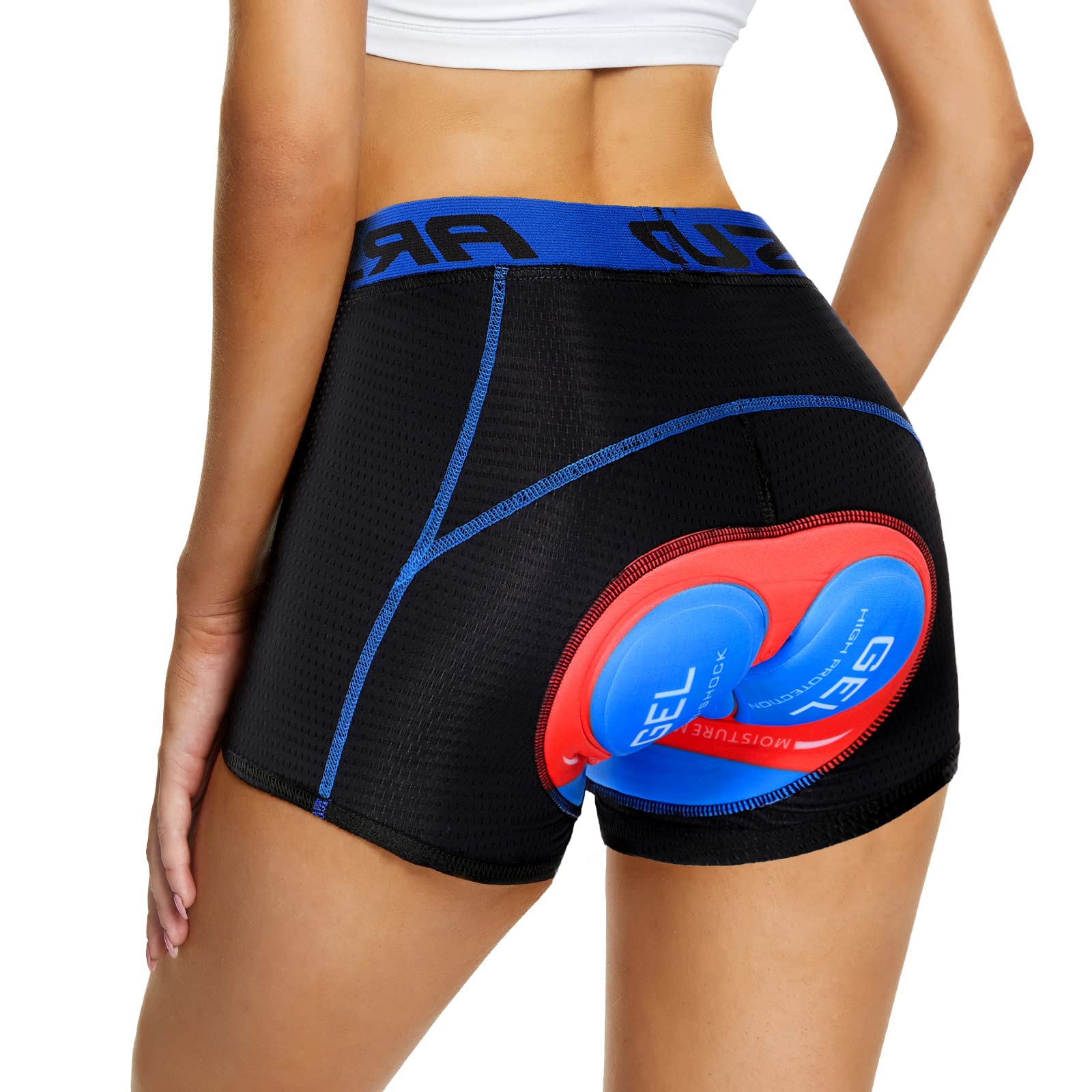 Agolu Women's Red Blue Padded Cycling Underwear 5D Gel Seat Pad, Breathable Bike Inner Shorts Mtb Mountain Bicycle Riding Knickers Anti-Chafing