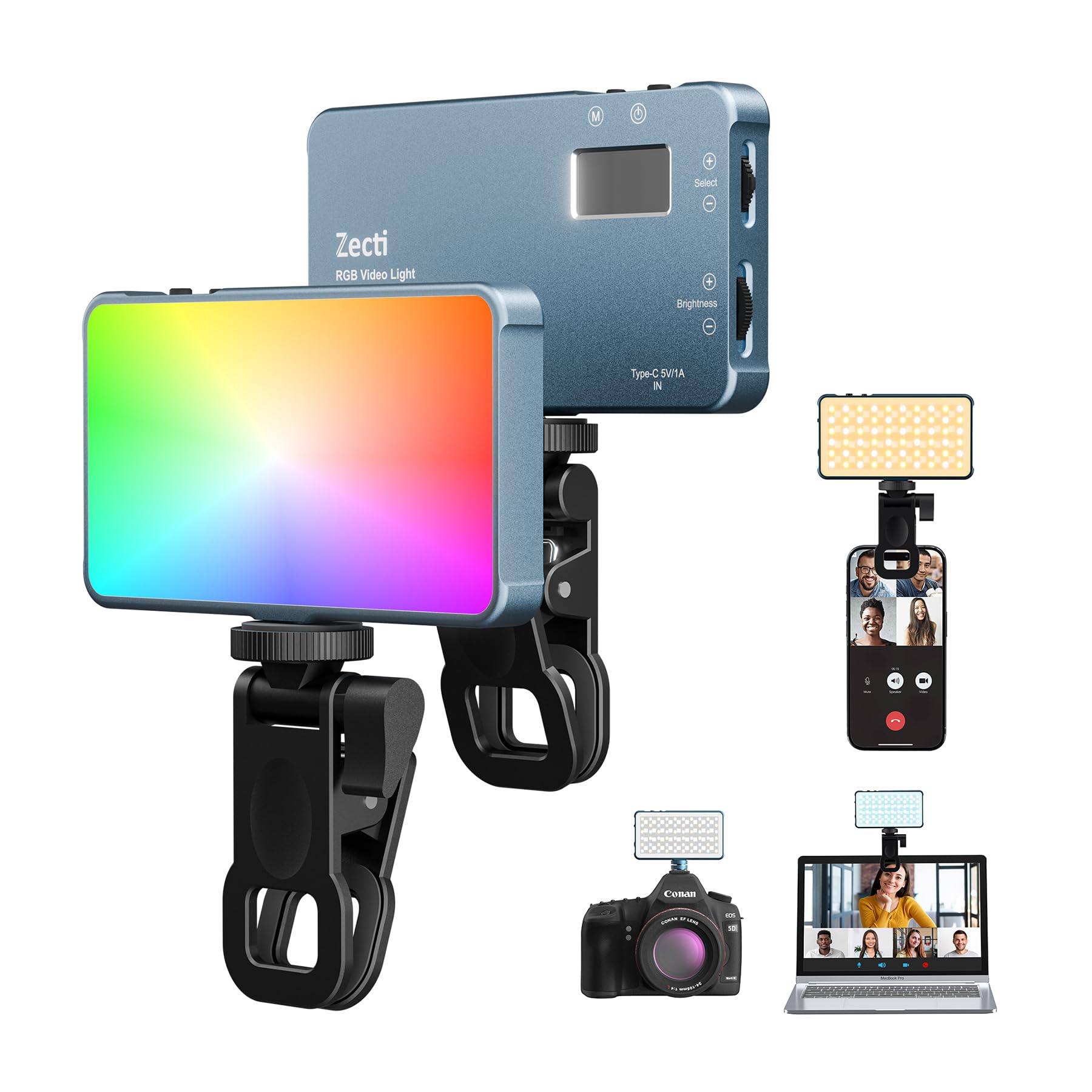 Lampe Selfie, 96 LEDs avec Fixation Métallique et Pince, Batterie Rechargeable 1500mAh, 360° Couleurs RVB 21 Modes d'Éclairage pour Téléphones, iPhone, Ordinateurs, Caméras, Conférences Vidéo, TikTok