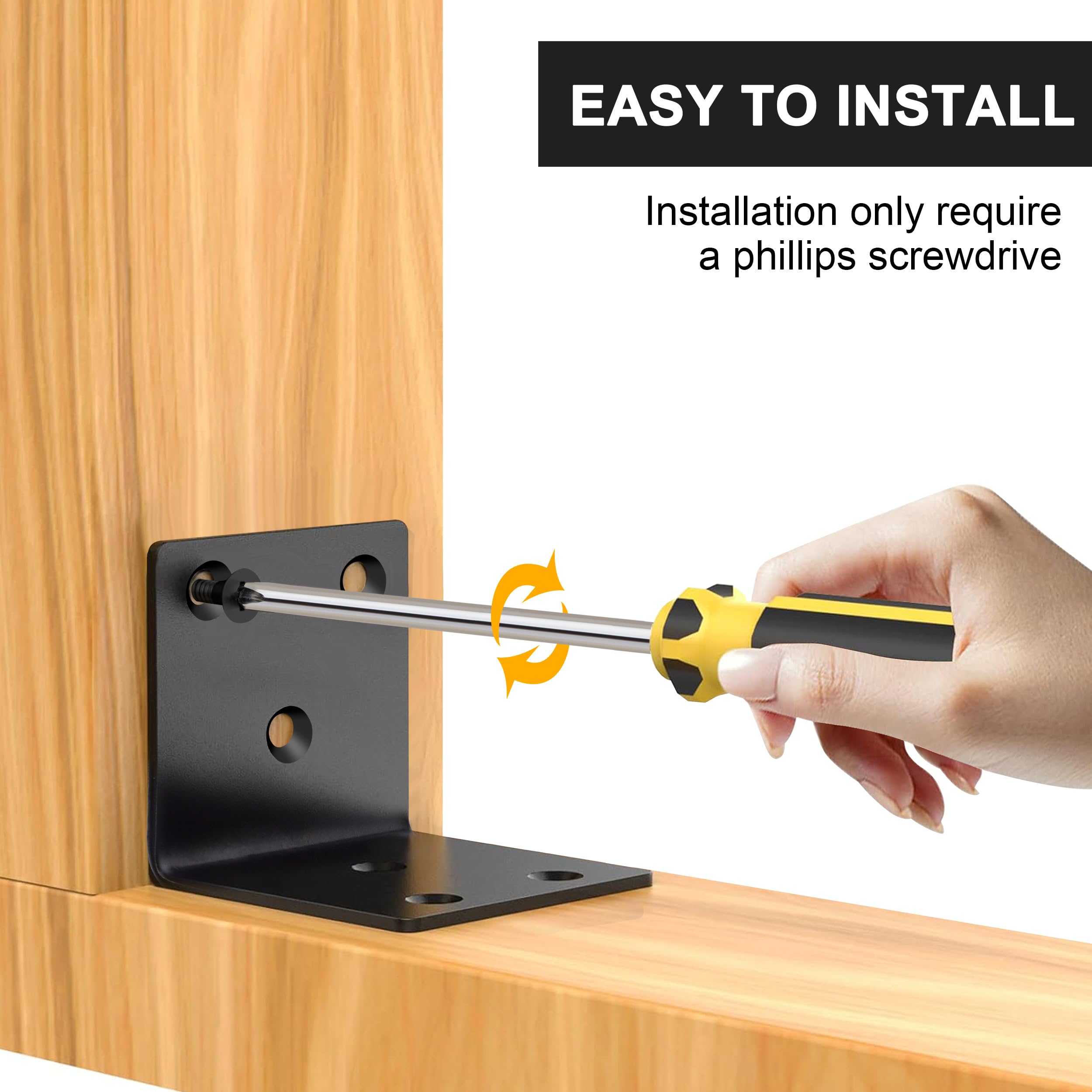 Soporte de Esquina Conector Angular Acero Inoxidable Estante de Ángulo en Forma L Corner Brace con Tornillos para Silla Mueble Ventana Negro 50*50*50mm 10 Piezas
