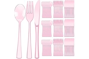 Pink Spoons and Forks Set: 150 Pieces of Plastic Silverware