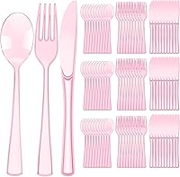 Vista 13 de Minatee Juego de 150 piezas de cubiertos desechables de plástico, juego de cubiertos de acero inoxidable resistente, 50 tenedores, 50 cuchillos, 50