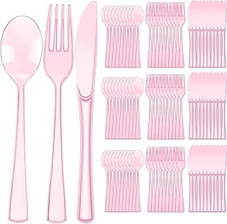 Minatee - Juego de 150 piezas de cubiertos desechables de plástico, cubiertos de plata resistentes, juego de utensilios 50 tenedores, 50 cuchillos, 50 cucharas para hogar, oficina, escuela, fiestas