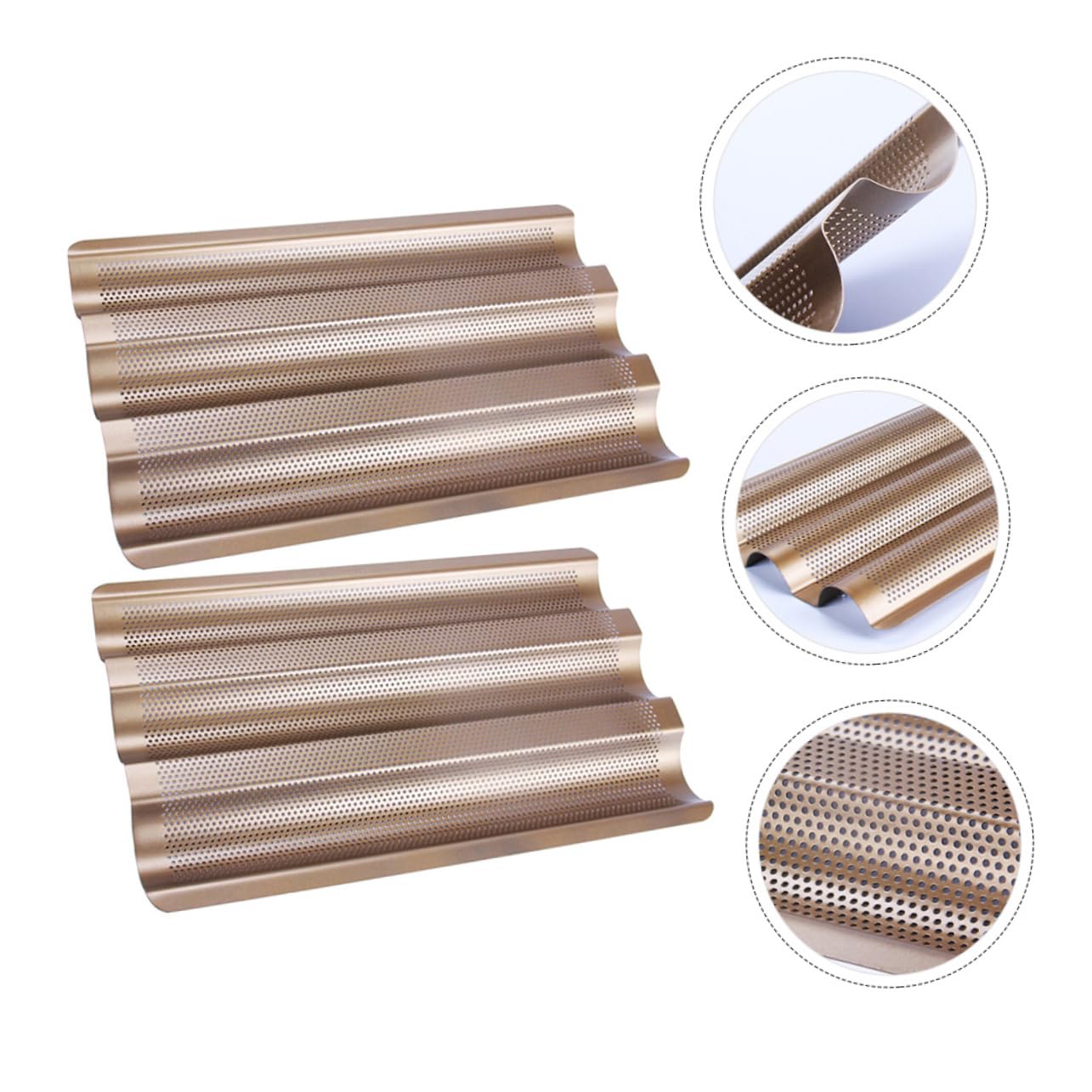 VALICLUD Lot De 2 Moules à Pain Français En Acier Carbone Doré Petit Format, Revêtement Antiadhésif, Perforé Pour Cuisson Optimale, Accessoire Pâtisserie Pour Four Maison